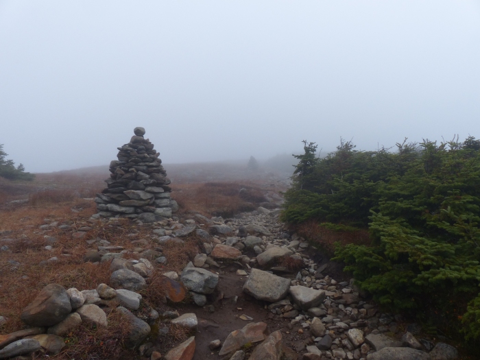 Nearing the summit in the fog